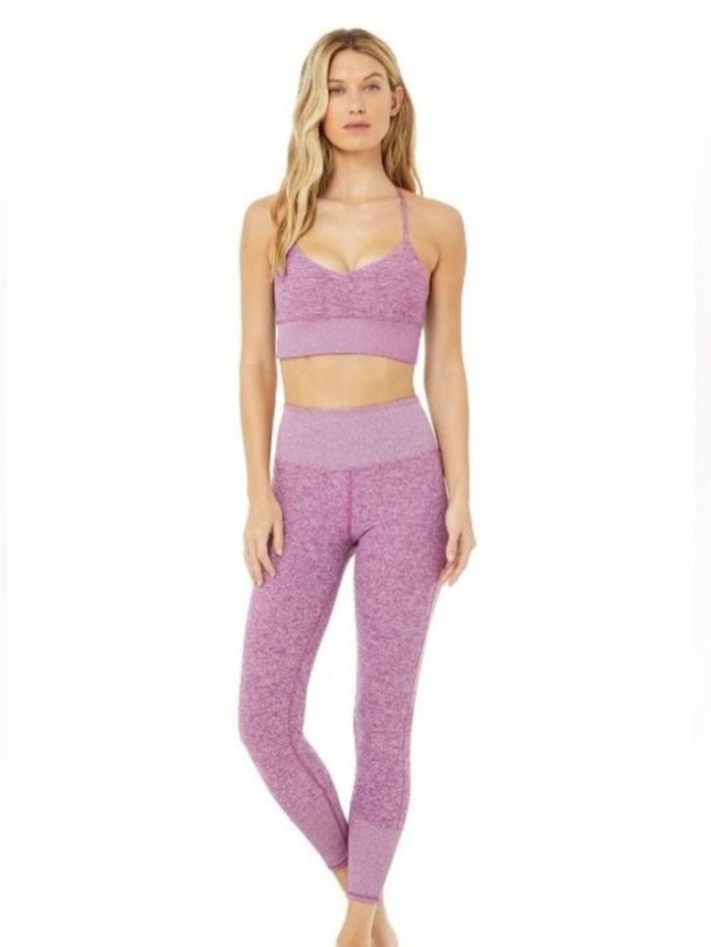 Alo Yoga Alosoft Lavish Bra & High-Waist Lounge Leggings in Electric Violet
